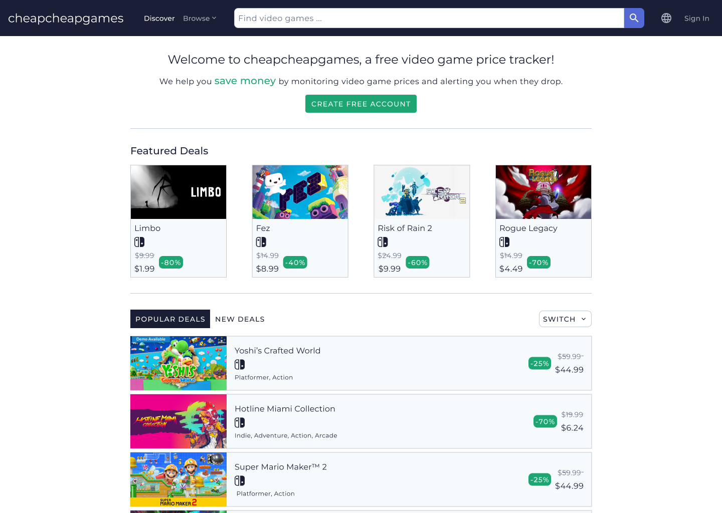 The discovery (home) page.